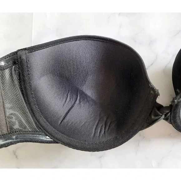 Wacoal Black Strapless Push Up Underwire 55434 Molded Padded Plunge Bra 36C - Picture 5 of 10